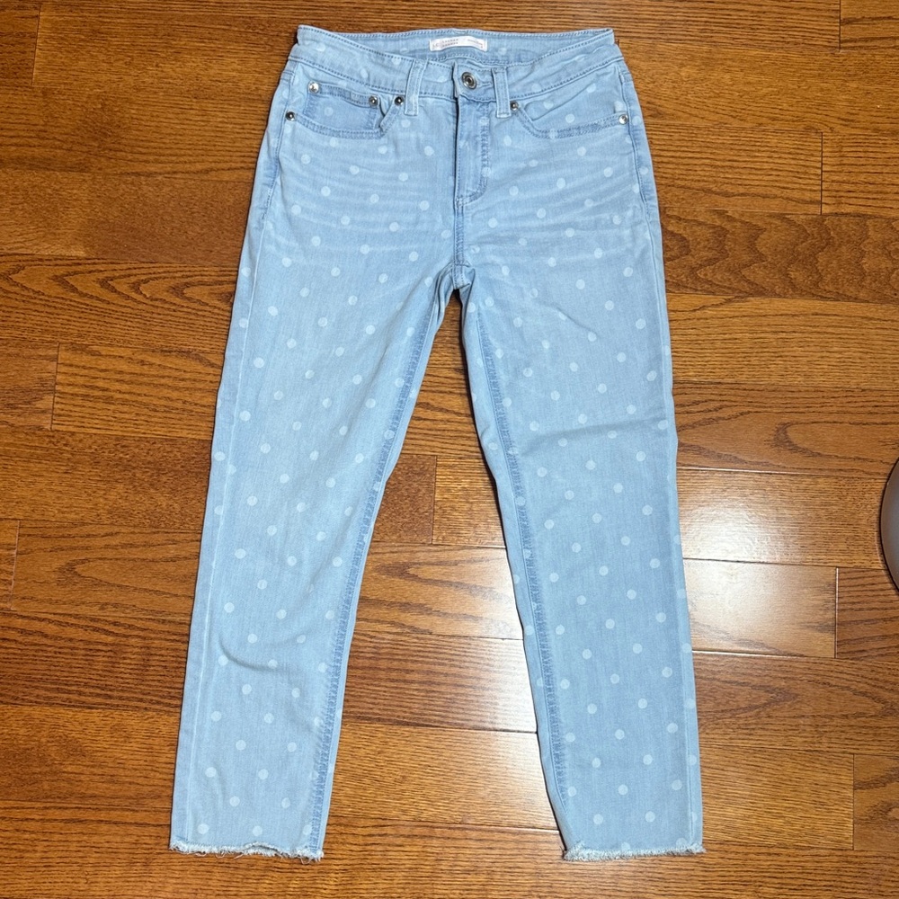 LC Lauren Conrad sz 4 Light Blue Polka Dot Jeans Skinny Crop